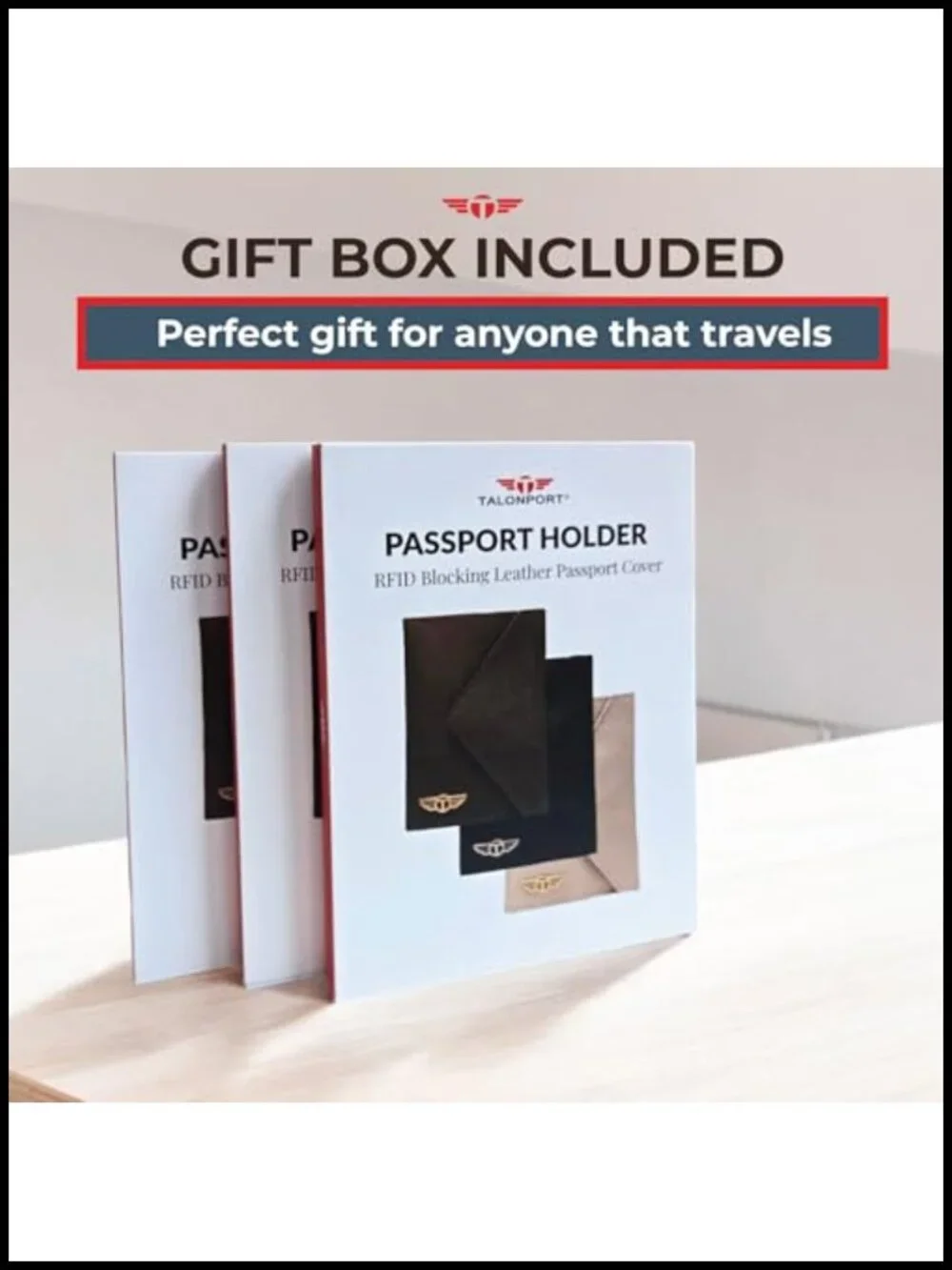 Leather Passport Holder Travel RFID Blocking AirTag Wallet Gift
